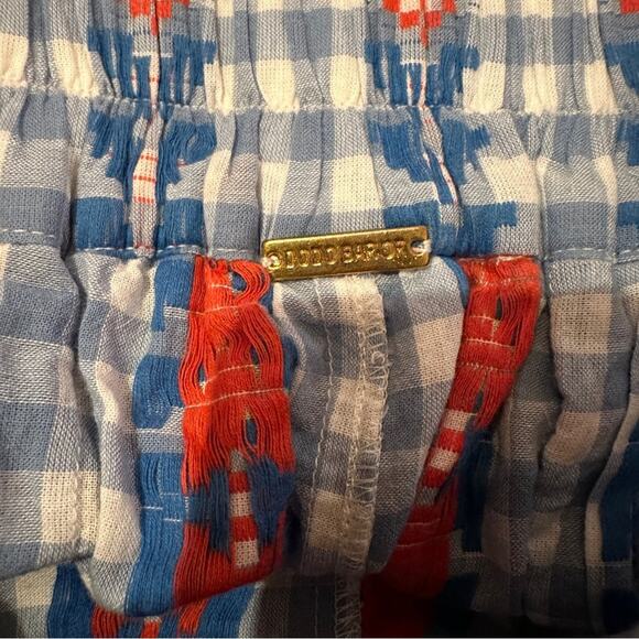 DoDo Bar Or Fernanda Wide Leg Gingham Embroidered Tassel High Rise Pants Sz L - Picture 6 of 13